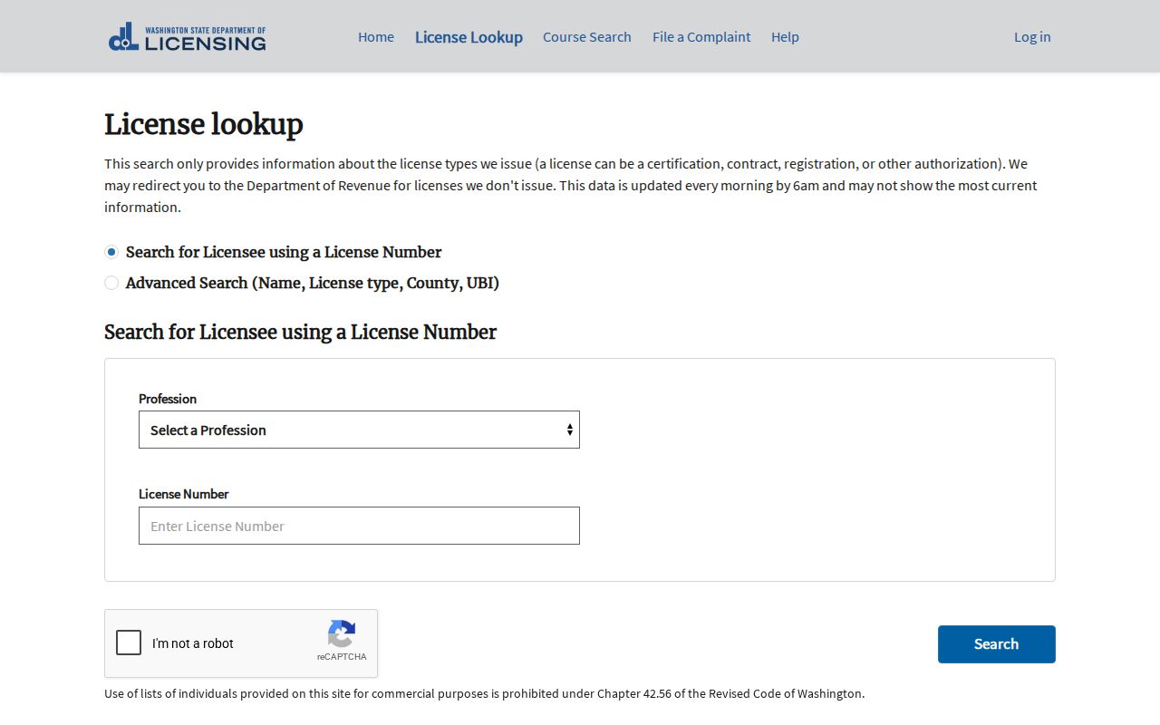 Pierce County public records Washington license lookup